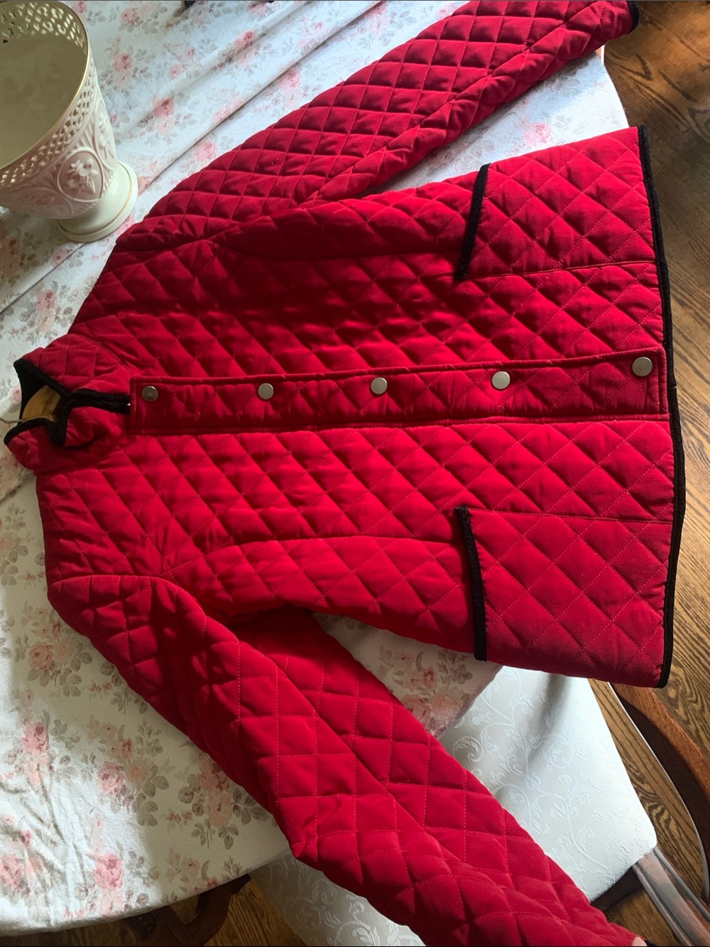 Quilted Red Women's Jacket with Contrast Trim